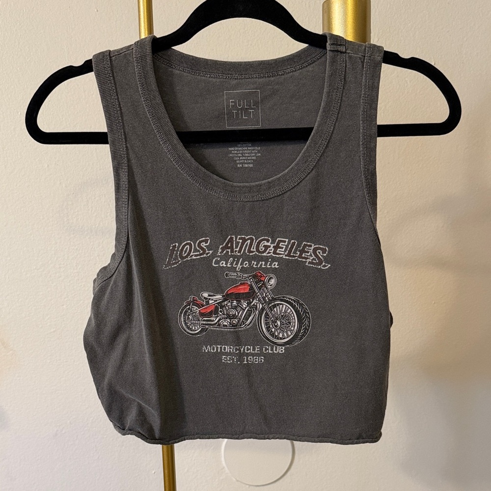 Full Tilt Gray Crop Top with Red Motorcycle Graphic